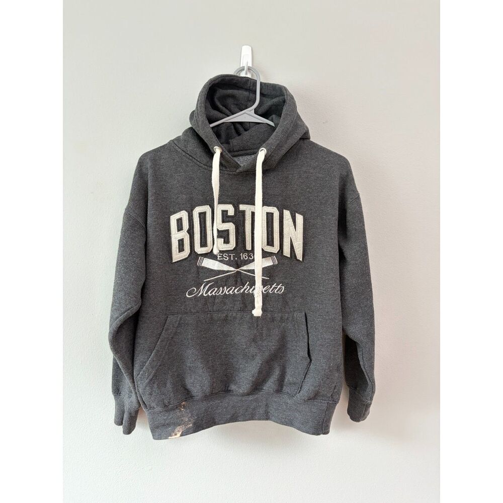 Boston Massachusetts Hoodie Sweatshirt Charcoal Grey Bay State Gear Mens XS